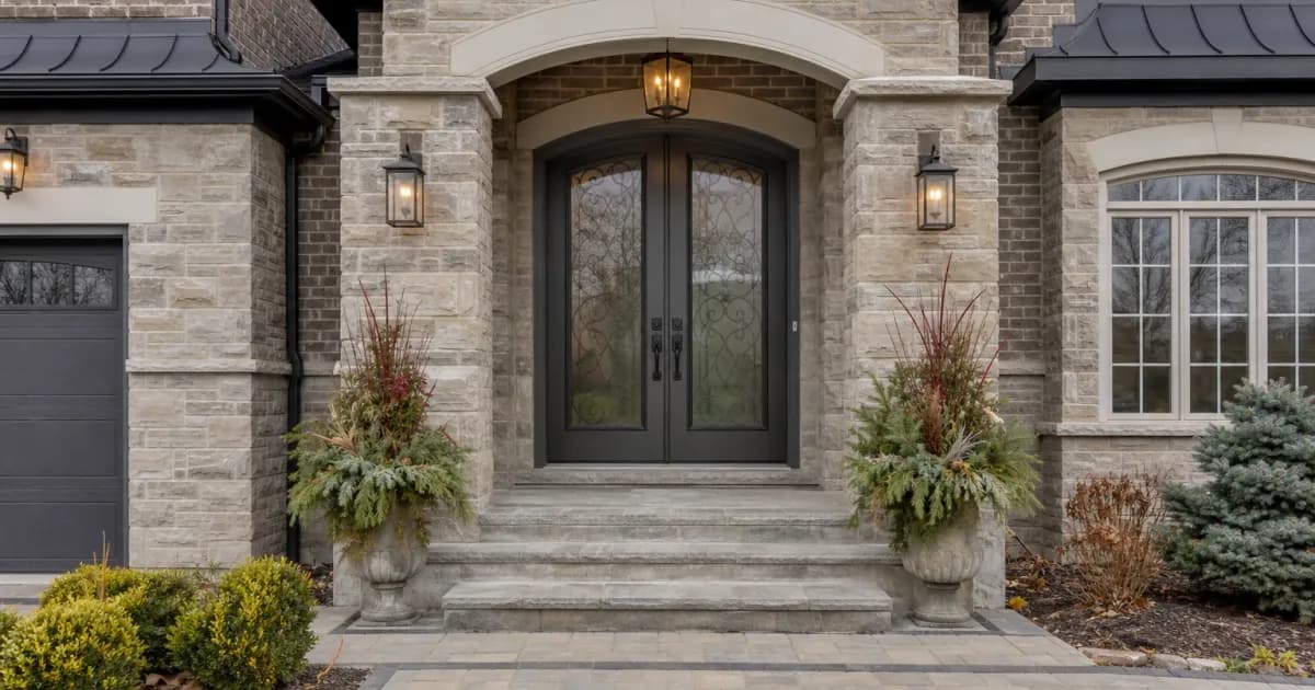Front entry door on a home in Stouffville, Ontario — winter latch adjustment